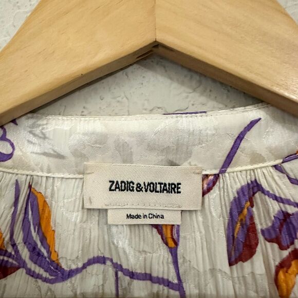 ZADIG & VOLTAIRE Tink Jac Cut Flowers Blouse V-Neck Multicolor - Picture 6 of 11